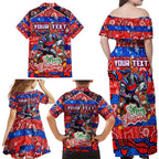 Custom Knights Rugby Merry Christmas Family Matching Off Shoulder Maxi Dress and Hawaiian Shirt Indigenous Australian Art