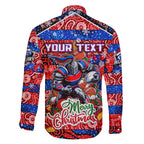 Custom Knights Rugby Merry Christmas Family Matching Off Shoulder Maxi Dress and Hawaiian Shirt Indigenous Australian Art