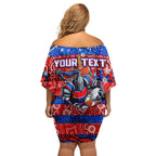 Custom Knights Rugby Merry Christmas Family Matching Off Shoulder Short Dress and Hawaiian Shirt Indigenous Australian Art