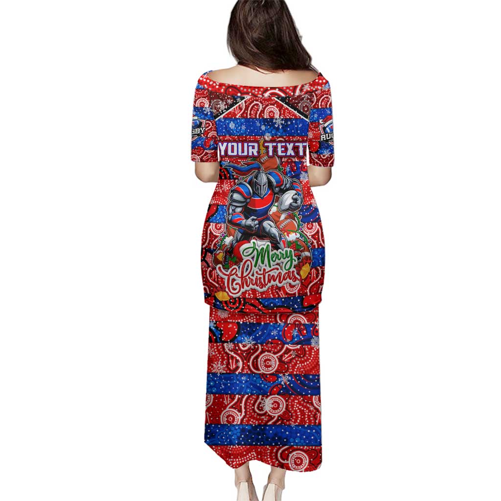 Custom Knights Rugby Merry Christmas Family Matching Puletasi and Hawaiian Shirt Indigenous Australian Art