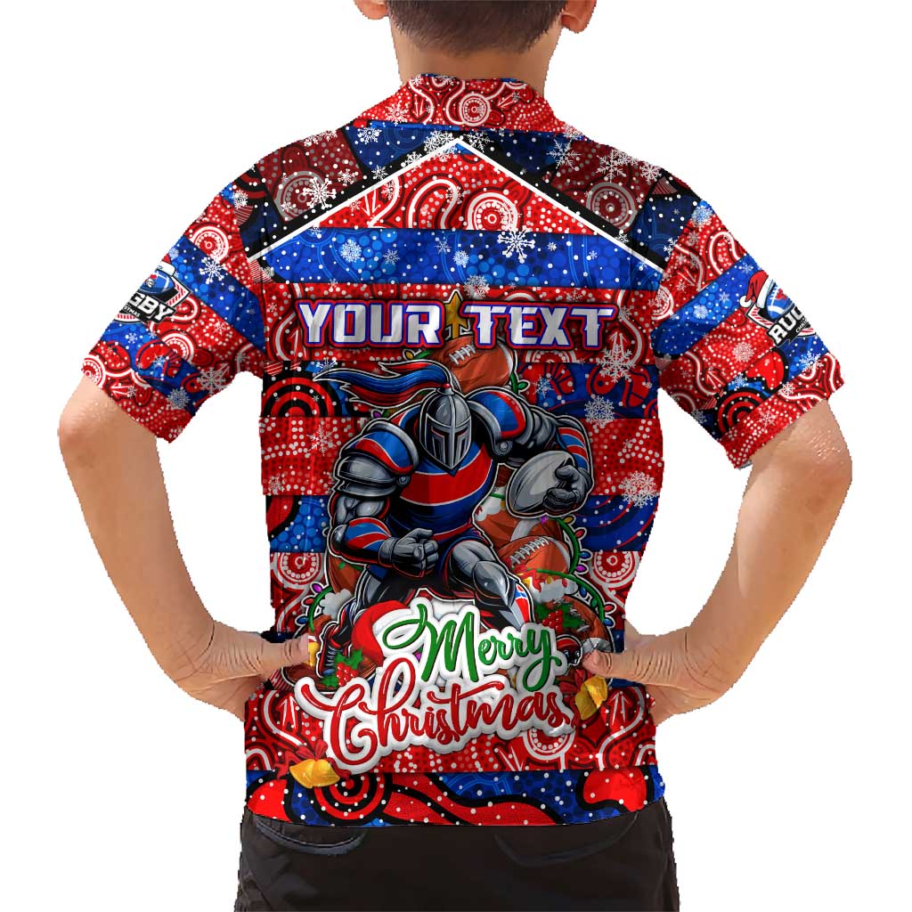 Custom Knights Rugby Merry Christmas Family Matching Short Sleeve Bodycon Dress and Hawaiian Shirt Indigenous Australian Art