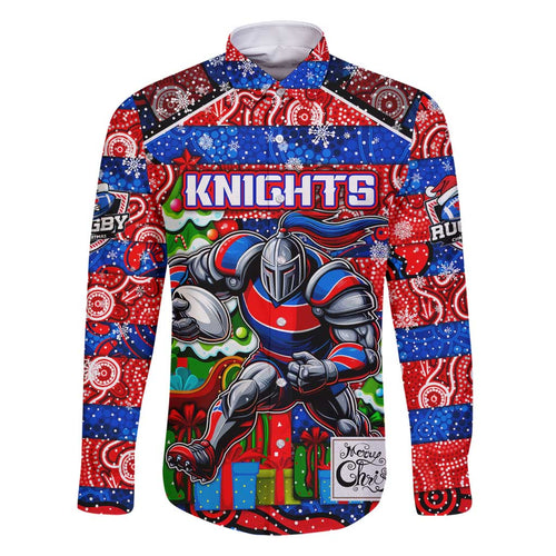 Custom Knights Rugby Merry Christmas Family Matching Tank Maxi Dress and Hawaiian Shirt Indigenous Australian Art