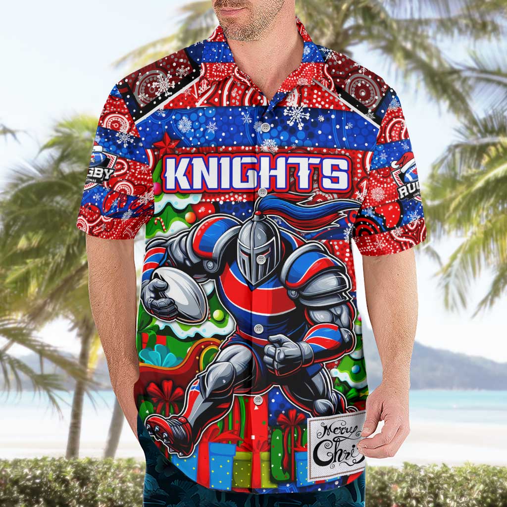 Custom Knights Rugby Merry Christmas Hawaiian Shirt Indigenous Australian Art