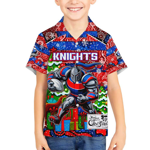 Custom Knights Rugby Merry Christmas Hawaiian Shirt Indigenous Australian Art