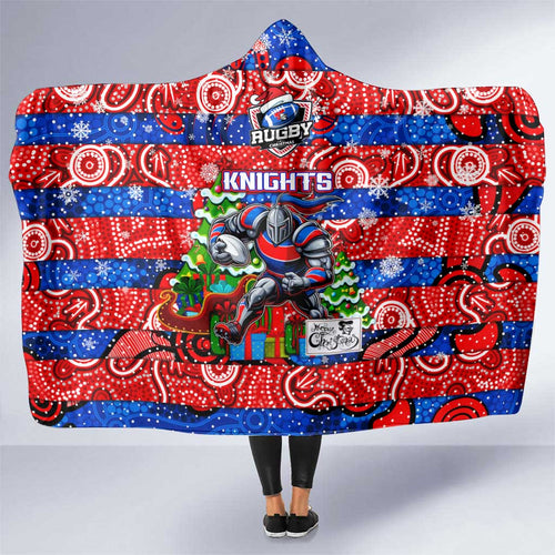 Knights Rugby Merry Christmas Hooded Blanket Indigenous Australian Art