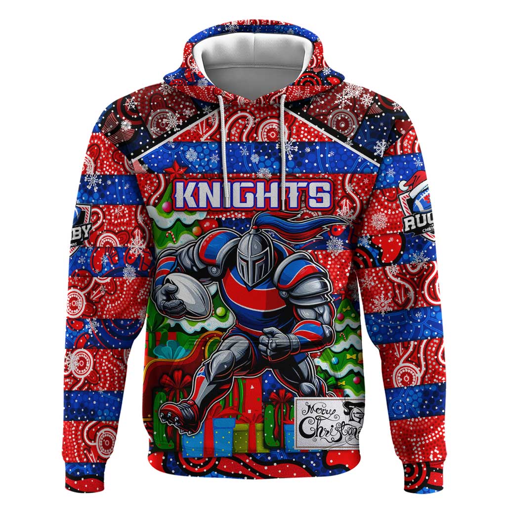Custom Knights Rugby Merry Christmas Hoodie Indigenous Australian Art