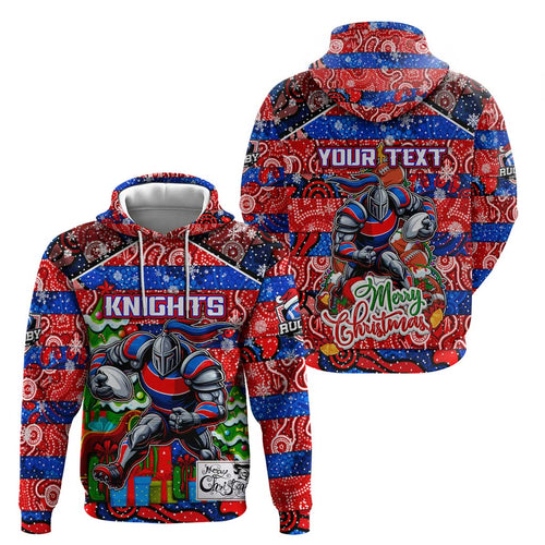 Custom Knights Rugby Merry Christmas Hoodie Indigenous Australian Art