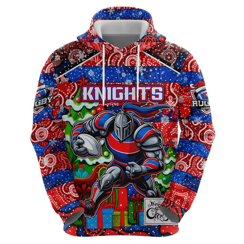 Custom Knights Rugby Merry Christmas Hoodie Indigenous Australian Art