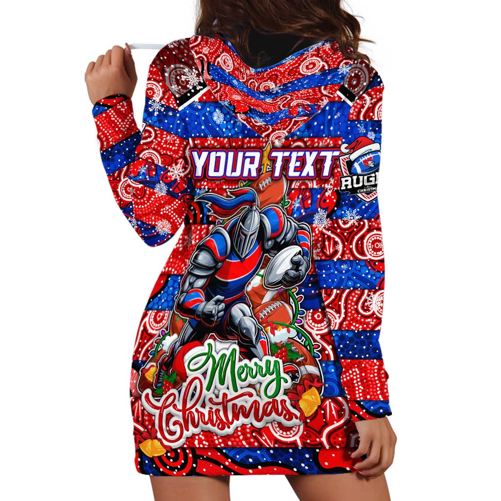 Custom Knights Rugby Merry Christmas Hoodie Dress Indigenous Australian Art