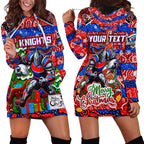 Custom Knights Rugby Merry Christmas Hoodie Dress Indigenous Australian Art