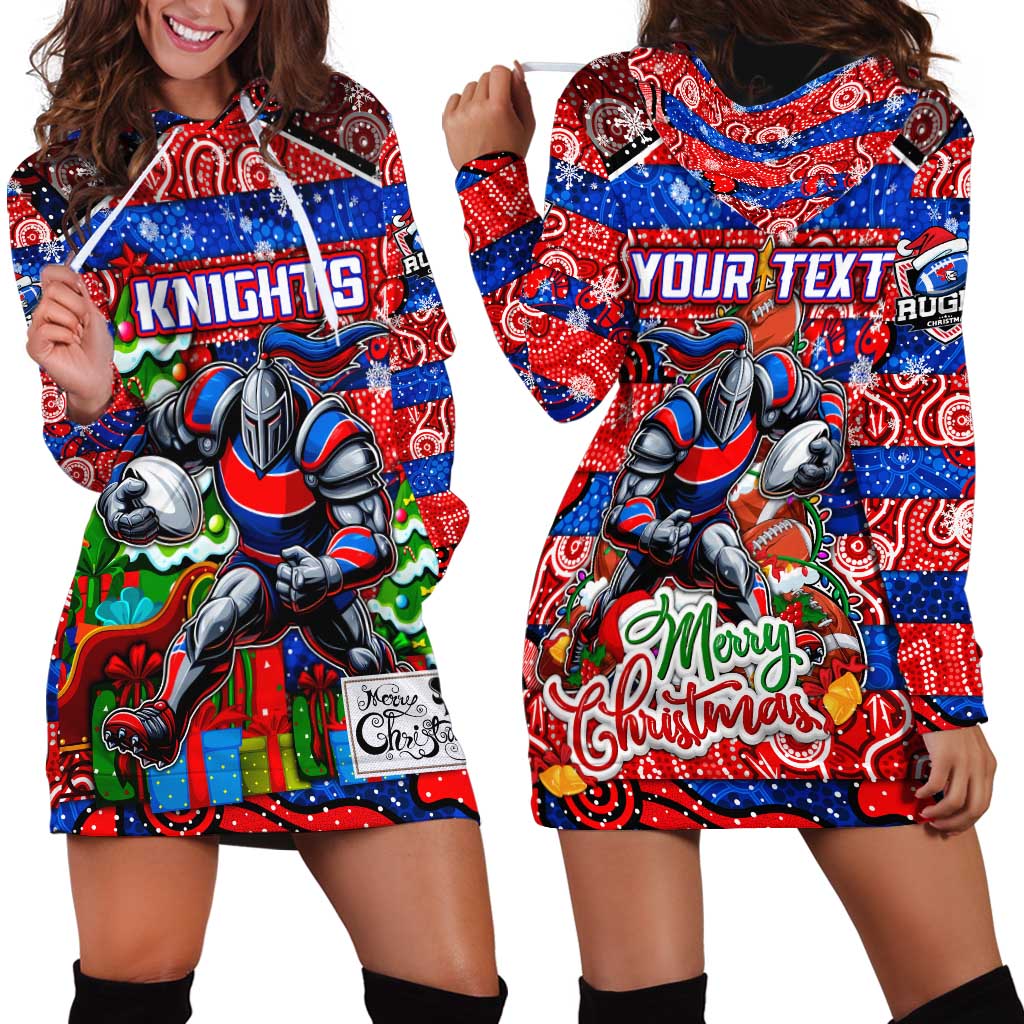 Custom Knights Rugby Merry Christmas Hoodie Dress Indigenous Australian Art