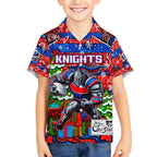 Custom Knights Rugby Merry Christmas Kid Hawaiian Shirt Indigenous Australian Art