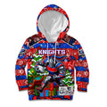 Custom Knights Rugby Merry Christmas Kid Hoodie Indigenous Australian Art