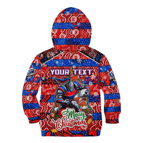 Custom Knights Rugby Merry Christmas Kid Hoodie Indigenous Australian Art