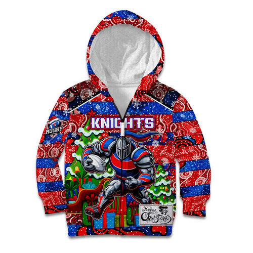 Custom Knights Rugby Merry Christmas Kid Hoodie Indigenous Australian Art