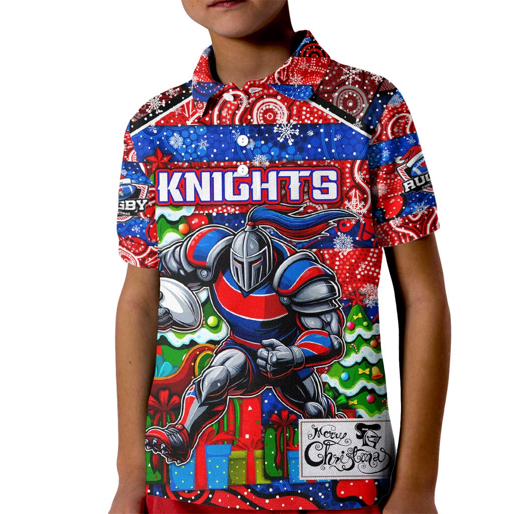 Custom Knights Rugby Merry Christmas Kid Polo Shirt Indigenous Australian Art