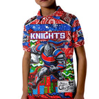 Custom Knights Rugby Merry Christmas Kid Polo Shirt Indigenous Australian Art