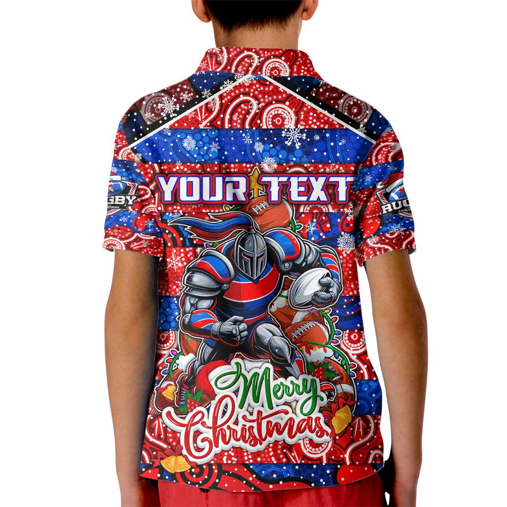 Custom Knights Rugby Merry Christmas Kid Polo Shirt Indigenous Australian Art