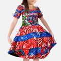 Custom Knights Rugby Merry Christmas Kid Short Sleeve Dress Indigenous Australian Art