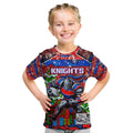 Custom Knights Rugby Merry Christmas Kid T Shirt Indigenous Australian Art