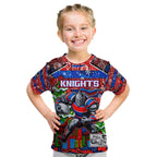 Custom Knights Rugby Merry Christmas Kid T Shirt Indigenous Australian Art