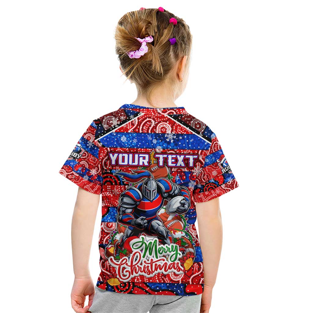 Custom Knights Rugby Merry Christmas Kid T Shirt Indigenous Australian Art