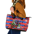 Knights Rugby Merry Christmas Leather Tote Bag Indigenous Australian Art