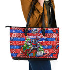 Knights Rugby Merry Christmas Leather Tote Bag Indigenous Australian Art