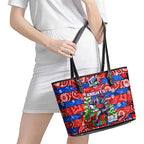 Knights Rugby Merry Christmas Leather Tote Bag Indigenous Australian Art
