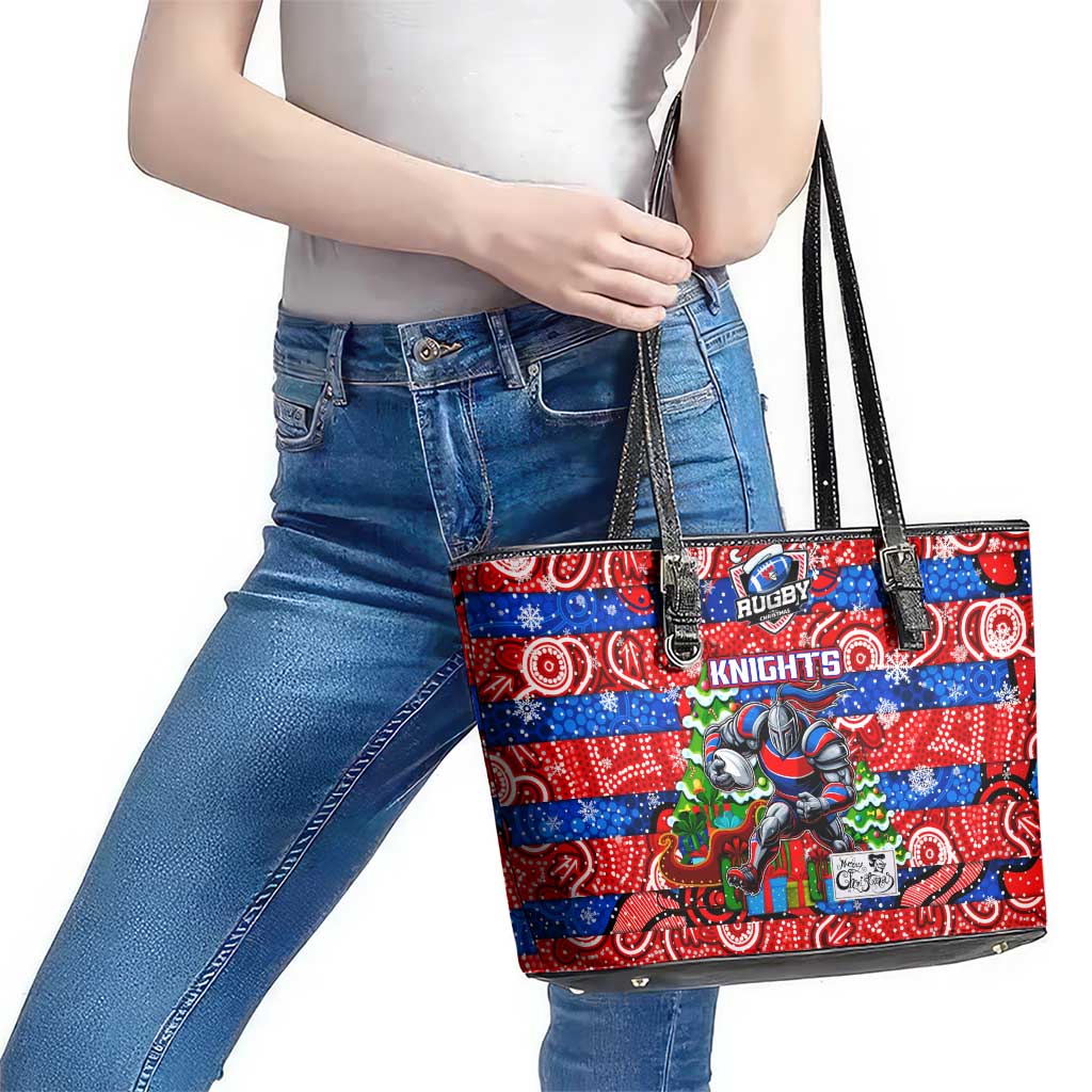 Knights Rugby Merry Christmas Leather Tote Bag Indigenous Australian Art