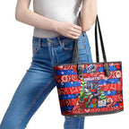 Knights Rugby Merry Christmas Leather Tote Bag Indigenous Australian Art