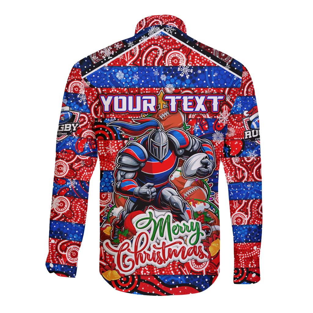 Custom Knights Rugby Merry Christmas Long Sleeve Button Shirt Indigenous Australian Art