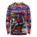 Custom Knights Rugby Merry Christmas Long Sleeve Shirt Indigenous Australian Art