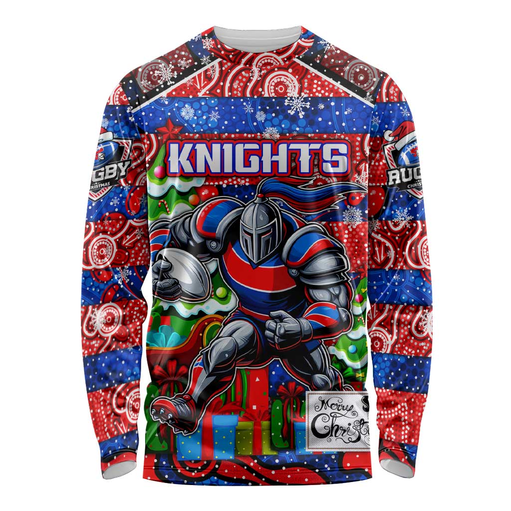 Custom Knights Rugby Merry Christmas Long Sleeve Shirt Indigenous Australian Art