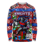 Custom Knights Rugby Merry Christmas Long Sleeve Shirt Indigenous Australian Art