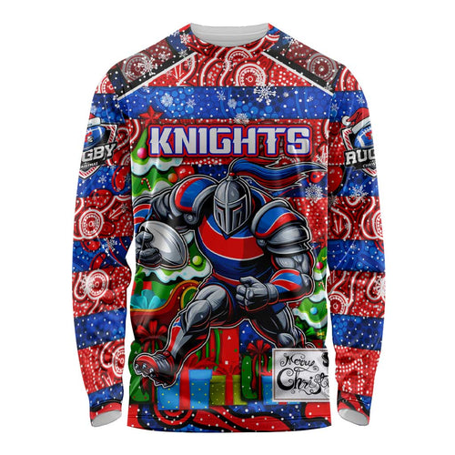 Custom Knights Rugby Merry Christmas Long Sleeve Shirt Indigenous Australian Art
