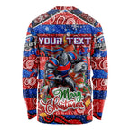 Custom Knights Rugby Merry Christmas Long Sleeve Shirt Indigenous Australian Art