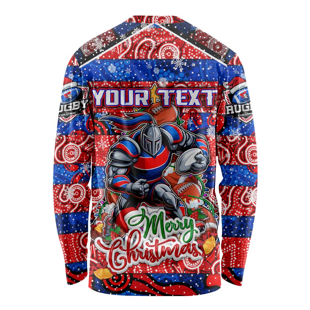 Custom Knights Rugby Merry Christmas Long Sleeve Shirt Indigenous Australian Art
