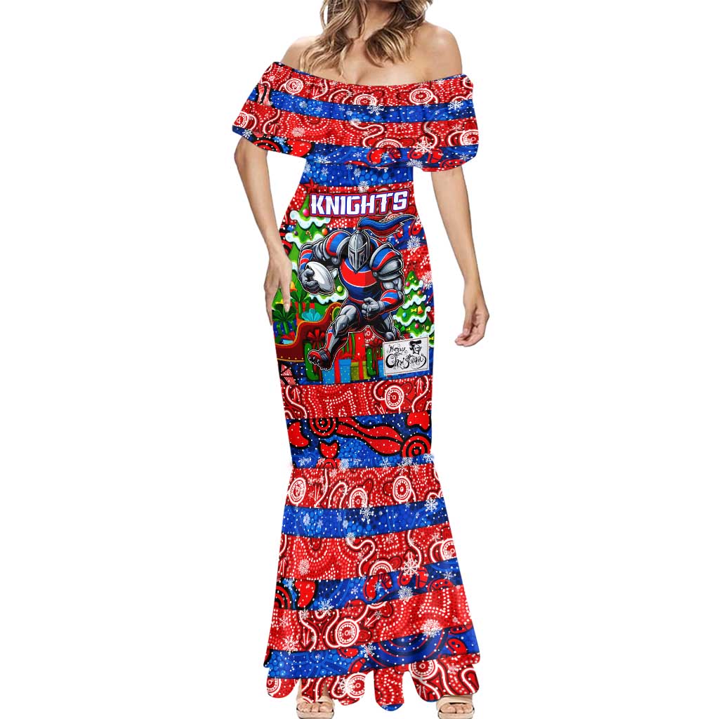 Custom Knights Rugby Merry Christmas Mermaid Dress Indigenous Australian Art