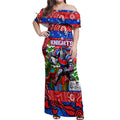 Custom Knights Rugby Merry Christmas Off Shoulder Maxi Dress Indigenous Australian Art