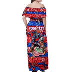Custom Knights Rugby Merry Christmas Off Shoulder Maxi Dress Indigenous Australian Art