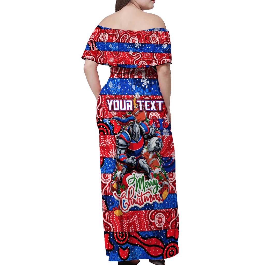Custom Knights Rugby Merry Christmas Off Shoulder Maxi Dress Indigenous Australian Art