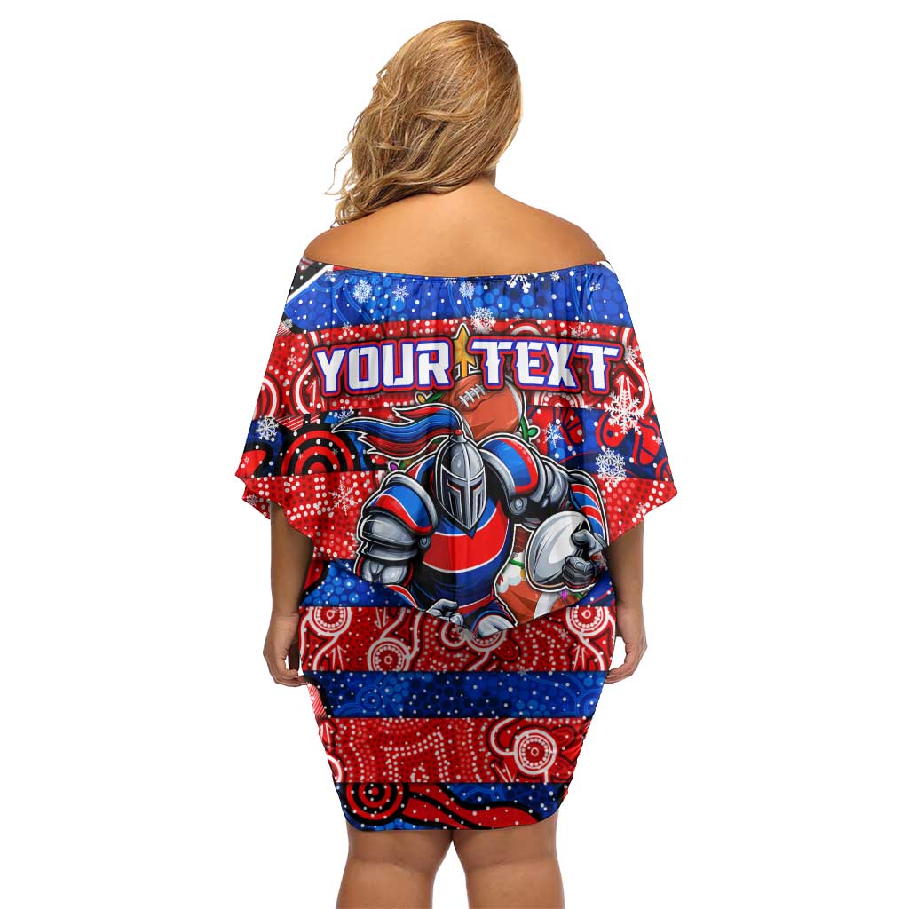 Custom Knights Rugby Merry Christmas Off Shoulder Short Dress Indigenous Australian Art