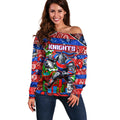Custom Knights Rugby Merry Christmas Off Shoulder Sweater Indigenous Australian Art