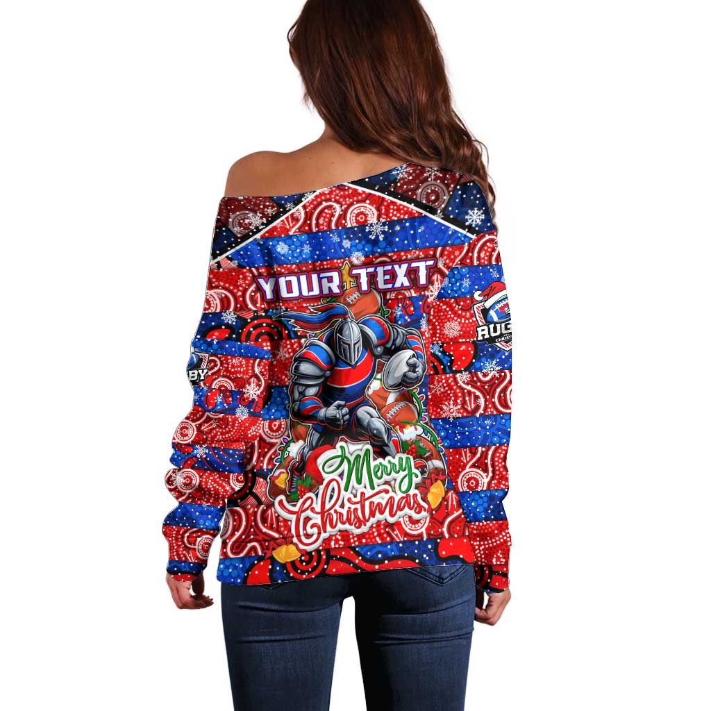 Custom Knights Rugby Merry Christmas Off Shoulder Sweater Indigenous Australian Art
