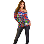 Custom Knights Rugby Merry Christmas Off Shoulder Sweater Indigenous Australian Art