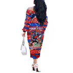Custom Knights Rugby Merry Christmas Off The Shoulder Long Sleeve Dress Indigenous Australian Art