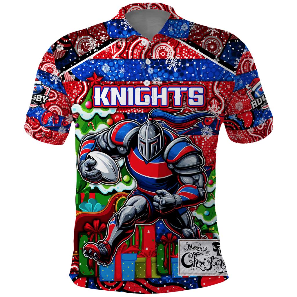 Custom Knights Rugby Merry Christmas Polo Shirt Indigenous Australian Art