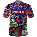 Custom Knights Rugby Merry Christmas Polo Shirt Indigenous Australian Art