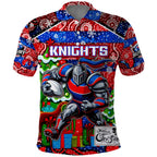 Custom Knights Rugby Merry Christmas Polo Shirt Indigenous Australian Art